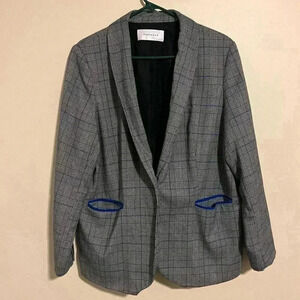 Popsugar Plaid Blue Trim Blazer Size S